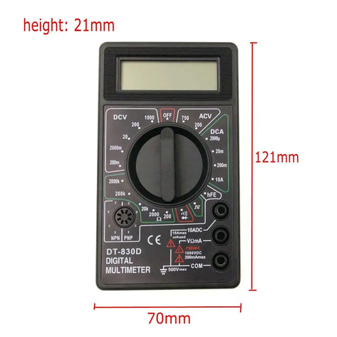 Digital Multimeter DT-830D With AC DC Measurement, Diode And Transistor Test, Three And A Half Digit LCD Display front view
