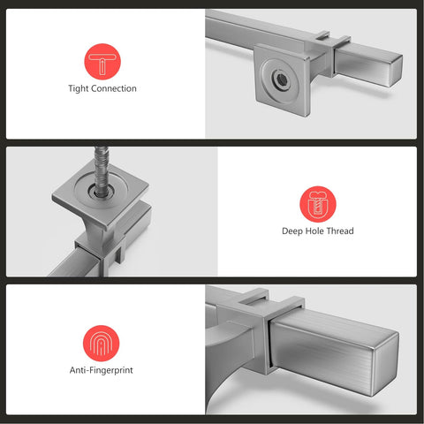 Close-up of Ten Pack Brushed Nickel Cabinet Pulls Center To Center 128mm 7.5 Inch Overall Length 192mm with tight connection