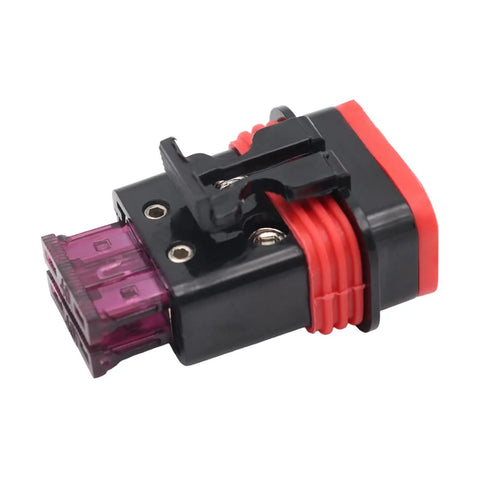 Close-up of a 2 Pack 40A Motorcycle Fuse Holder Set for Electrical Systems on Bikes with red and black compact design