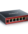 Front view of Five Port 2.5G Ethernet Switch with 10Gb SFP Plus Uplink for NAS Gaming and PC, featuring a compact aluminum housing.