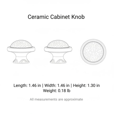 Crackle Finish Ceramic Cabinet Knobs With Heavy Duty Zinc Alloy Core Decorative Furniture Hardware showing dimensions and design details.