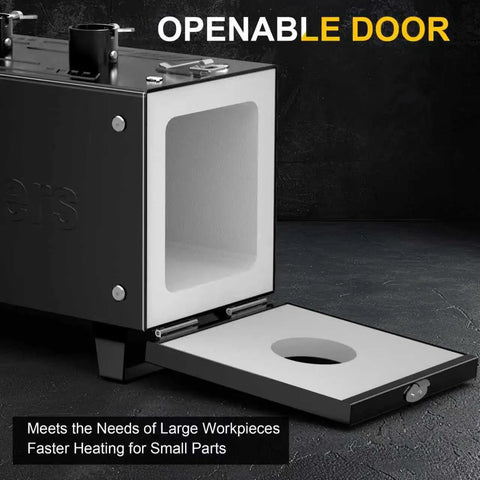 Dual Burner Propane Forge Kit With Openable Door 2600 F showing open door detail for blacksmithing