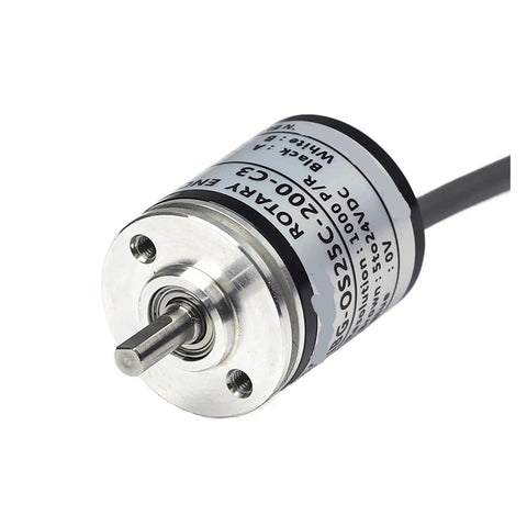 Close-up of Rock Solid 25mm Rotary Incremental Encoder E6A2 with 4mm Solid Shaft Magnetic Encoder 512 PPR for CNC Machinery