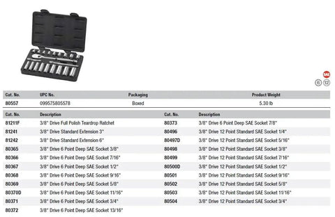 21 Piece Three Eighths Inch Drive Socket Set With 6 And 12 Point Standard And Deep Sockets SAE Mechanics Tool Kit For Pros Durable Chrome Finish Big Readable Size Markings Ideal For Auto Repairs