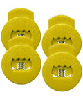 Four Pack Baseball And Softball Glove Lace Lock Clips Yellow No Slip Laces Locked Tight For A Secure Fit And Ball Control On Every Play Durable Clips Make Quick Adjustments Easy, showing yellow clips aligned in a grid formation.