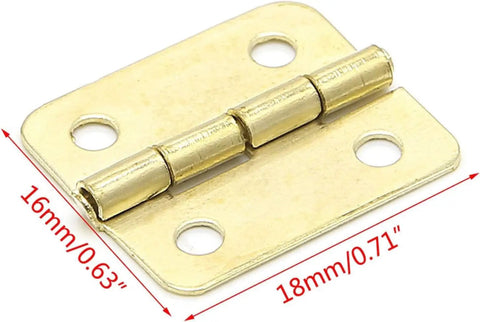 Gold Cabinet Hinges Set Of 10 Four Hole Iron Hardware 18x16mm for Jewelry Boxes and Small Chests