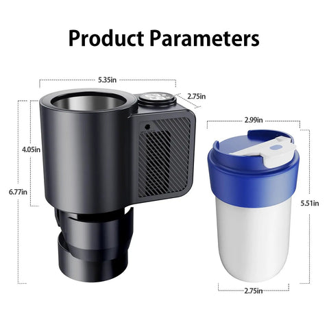 Keep Your Drink Hella Fresh On The Go Smart 2 In 1 Car Heating And Cooling Cup dimensions with digital display and lid