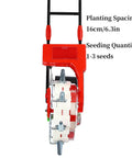 16cm Spacing Corn Planter With Adjustable Seed Quantity And 10 Nozzles, Easy Walk Behind Garden Seeder, front view, iron and plastic