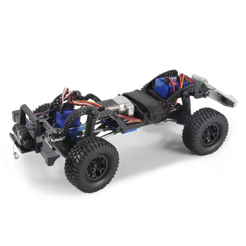 Carbon Fiber Chassis Frame Upgrade Kit For 1/18 RC Crawler on Bronco chassis, low center of gravity and adjustable shock mounts visible.