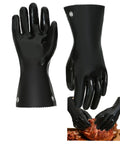 Heat Resistant BBQ Gloves For Grilling And Cooking Up To 220F, flexible black gloves handling meat with anti-slip grip