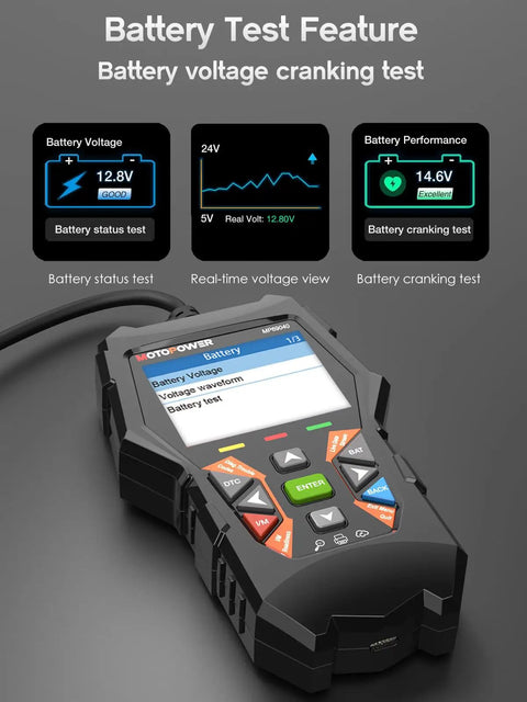 Advanced OBD2 Car Diagnostic Scanner with battery test feature and voltage display