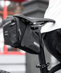1.5L Bike Saddle Bag For Mountain And Road Bikes, Durable PU Fabric Seat Pouch With Diamond Grid Shield attached under saddle