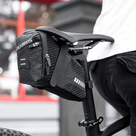 1.5L Bike Saddle Bag For Mountain And Road Bikes, Durable PU Fabric Seat Pouch With Diamond Grid Shield attached under saddle