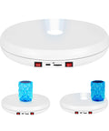 Rotating Display Stand With 10 Inch LED Light Turntable Base Black Spinning Platform for showcasing a blue decorative item.