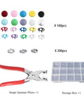 Must Have 200 Set Metal Snap Button Kit With 9.5mm Snaps And Fastener Pliers Press Tool, 800 Pieces, Mixed Colors, storage box