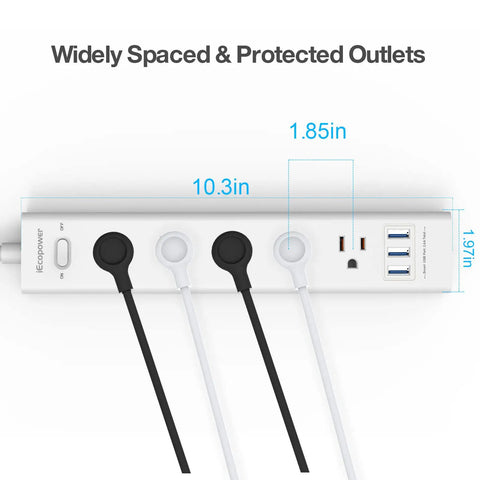 8-Outlet Surge Protector Power Strip With Flat Plug And 4.5 Foot Extension Cord, 5 AC Outlets And 3 USB Ports, 1250 Watts