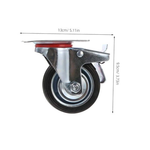 Heavy Duty Non Slip Swivel Caster Wheels With Safety Brake Industrial Rubber Rollers side view, showing 3-inch wheel and brake
