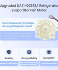 Samsung Refrigerator Evaporator Fan Motor DA31-00342A Direct Replacement, 12V DC, 4.2W, 0.35A, for freezer and refrigerator