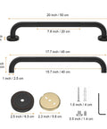 Two Pack 20 Inch Anti Slip Shower Grab Bar In Oil Rubbed Black Bronze And Antique Brass Finish, dimensions and components shown