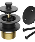Matte Black Bathtub Drain And Overflow Kit With Hair Catcher Stopper Clog Proof Build For Modern Bath showing lift turn stopper components.