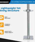 Smooth Turning Adjustable Scaffold Screw Jack And Galvanized Leveling Support With 30K Rating And 12 Inch Travel, showing rust-resistant galvanized structure.