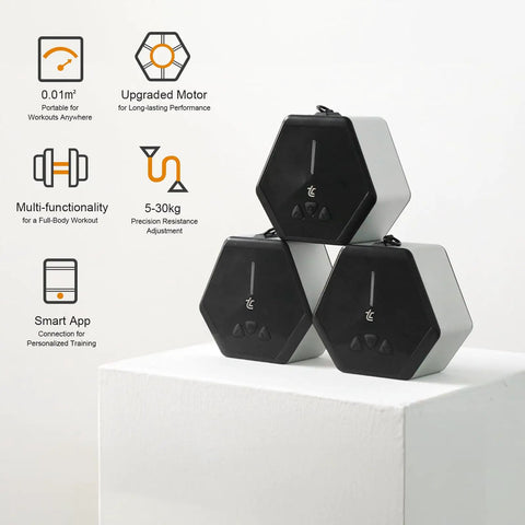 Portable Cable Strength Trainer With Three Resistance Modes And Fan Cooled Power Pump For Home Or Travel Workouts features hexagonal design and adjustable settings.