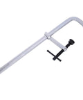 Heavy Duty F Clamp With Removable Swivel Pads 20 Inch Capacity And 5.5 Inch Throat Steel Bar Tool side view image.