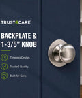 Top Shelf Two Pack Brushed Nickel Bifold Closet Door Knob Backplates Hella Tough Die Cast Zinc Escutcheon Plates displaying a knob and backplate.