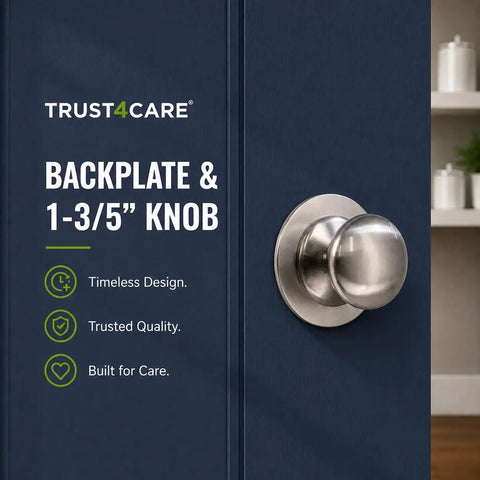 Top Shelf Two Pack Brushed Nickel Bifold Closet Door Knob Backplates Hella Tough Die Cast Zinc Escutcheon Plates displaying a knob and backplate.