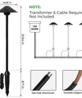 Diagram of Low Voltage Outdoor LED Path Lights 12V 4W 2700K with measurements and material details.