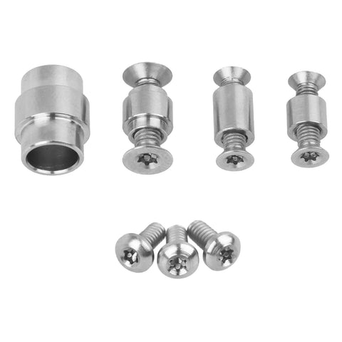Premium 13 Piece Titanium Hardware Kit For Spyderco C81 Knife includes multiple titanium screws and spacers arranged for detailed view.