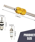 16 Piece Car AC Valve Core Kit With Caps And Removal Tool For R134a R12 Systems, showing tool and valve core dimensions