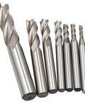 7-piece HSS square-nose end mill set, 4-flute CNC router bits for metal, sizes 1/8 to 1/2 in