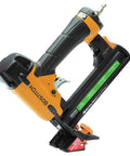 Pneumatic nailer with ergonomic grip and yellow-black finish, angled view, ideal for heavy-duty construction work
