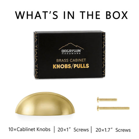 Top-Notch Solid Brass Cabinet Pulls With A Slick Brushed Gold Cup Look, Badass 3 Inch Hole Center Kitchen Cupboard Drawer Handles And Dresser Knobs 10 Pack Pure Quality Real Deal Smooth Upgrades box with knobs and screws