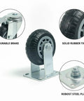 Heavy Duty Plate Caster With Brake For Hand Trucks And Industrial Carts, Solid Rubber Wheel, robust steel plate, and visible brake