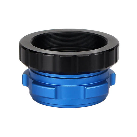 Blue and black Hybrid 1.25 Inch Telescope Eyepiece Adapter with PETF Inner Ring and Coaxial Lock, side view