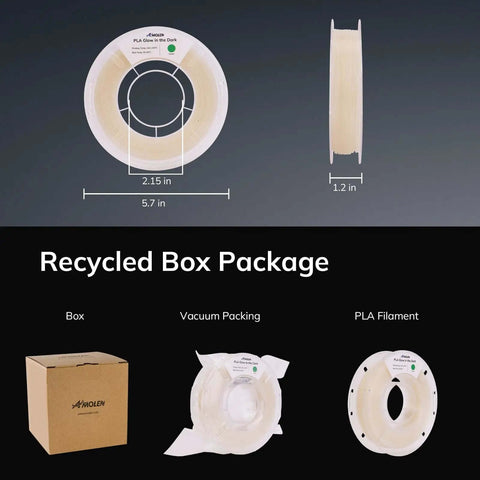 Recycled packaging of Glow In The Dark Multicolor Fast Change 3D Printer PLA Filament Bundle 1.75mm 5m Per Spool 200g Each 4 Pack