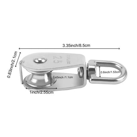Heavy Duty 304 Stainless Steel Single Pulley Block With Rotatable 360 Degree Roller And Rings, Smooth Rust Resistant Rope Lifting Pulley System Built For Tough Jobs And Heavy Loads, M25 3.35x2.1cm