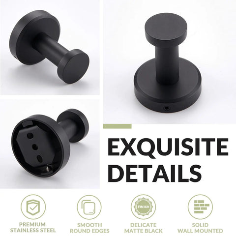 Matte Black Robe Towel Hook With 11 Lb Capacity 304 Stainless Steel Round Heavy Duty Coat Hook Exquisite Details