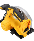 Kickass Cordless Circular Saw With Brushless Motor And 5300 Rpm Speed heavy duty, yellow body with black grip, designed for precise cuts in hardwood.