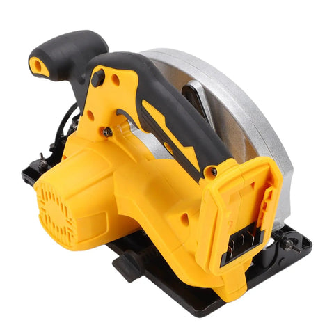Kickass Cordless Circular Saw With Brushless Motor And 5300 Rpm Speed heavy duty, yellow body with black grip, designed for precise cuts in hardwood.