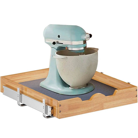Wood sliding shelf with mixer on Pull Out Cabinet Organizer 1 Tier Sliding Shelf For Base Cabinets 20W By 21D Wood