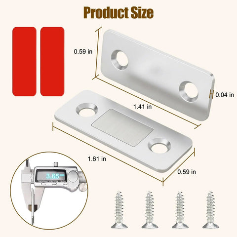 6 Pack Cabinet Magnetic Catch Set For Easy Install No Drill Stainless Steel Strong Magnetic Latch with dimensions and screws