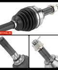 Front Left CV Axle Shaft Assembly For Nissan Rogue AWD 2008 Through 2015 showing heavy duty thermoplastic boot and splines.