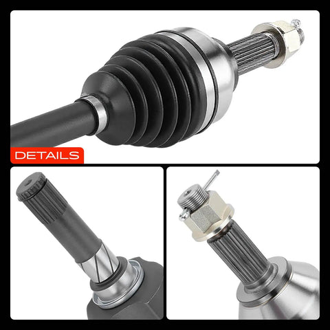 Front Left CV Axle Shaft Assembly For Nissan Rogue AWD 2008 Through 2015 showing heavy duty thermoplastic boot and splines.