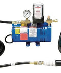 Built Tough One Worker Supplied Air Respirator Shield System With Fifty Foot Hose And Low Pressure Pump components including hose, pump, and face shield.