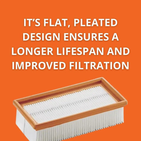 Flat Pleated Dust Extractor Filter For Turbo I And II, PES Nano Coated For Wet And Dry Use, shown flat with pleated design