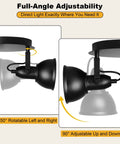 Industrial 3 Light LED Track Lighting Kit In Black showing 350° rotatable adjustable heads for kitchen living room and office