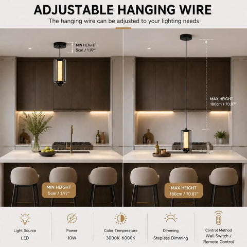 Adjustable hanging wire detail of Alabaster Pendant Lights, Smoky Gray Glass Pendant Light Fixtures in kitchen setting.